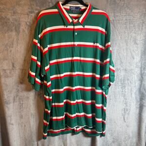 Vintage Polo Ralph Lauren Shirt Mens XL Green Red Stripe Pony 90s Preppy